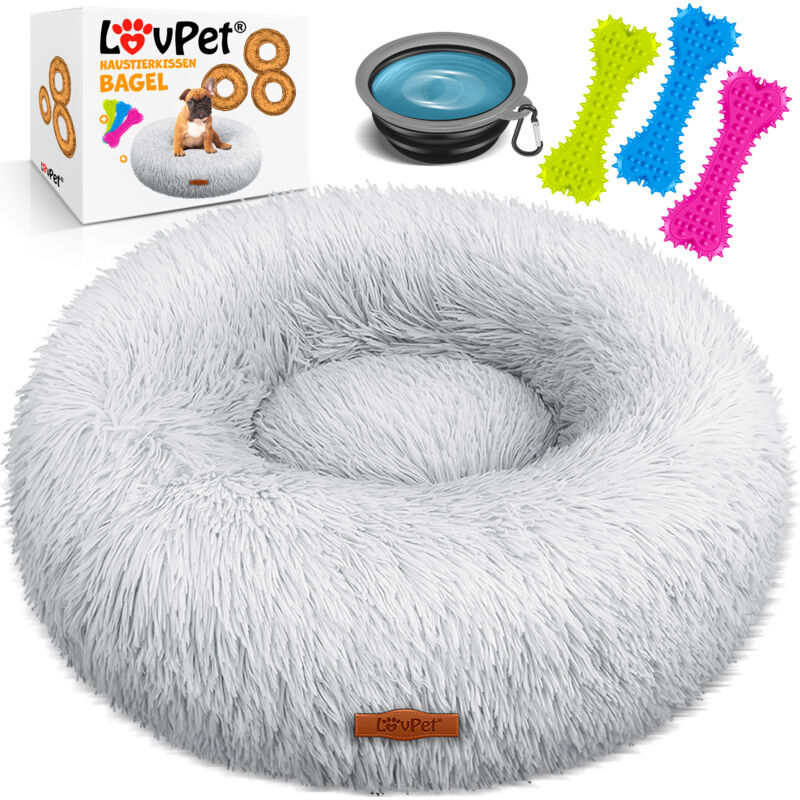 foto del prodotto letto per cani cuscino per gatti bagel lavabile incl. ciotola 3x ossi da masticare divano per cani cuscino morbido rotondo in peluche per cani di