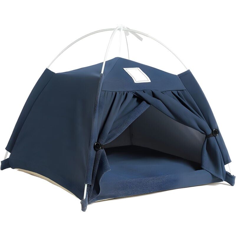 foto del prodotto letto per cani e gatti, tenda per dormire per animali domestici, tenda interna in cotone e lino rimovibile per gatti, cani, animali di piccola e media taglia - blu