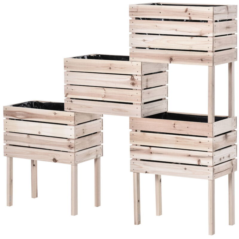 foto del prodotto letto per orto rialzato con 4 vasi portapiante da 50x30x60cm, fioriera da esterno in legno colore naturale