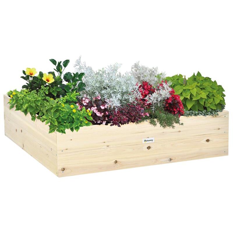 foto del prodotto letto per orto rialzato in legno. fioriera da giardino per piante e ortaggi. 117x117x30cm