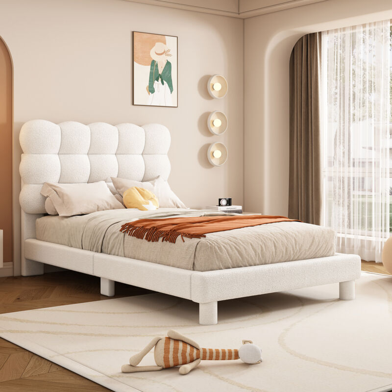foto del prodotto letto piano 90200 cm, letto imbottito, comoda imbottitura della testiera, testiera regolabile in tre direzioni, aspetto rosa, alla moda e semplice,