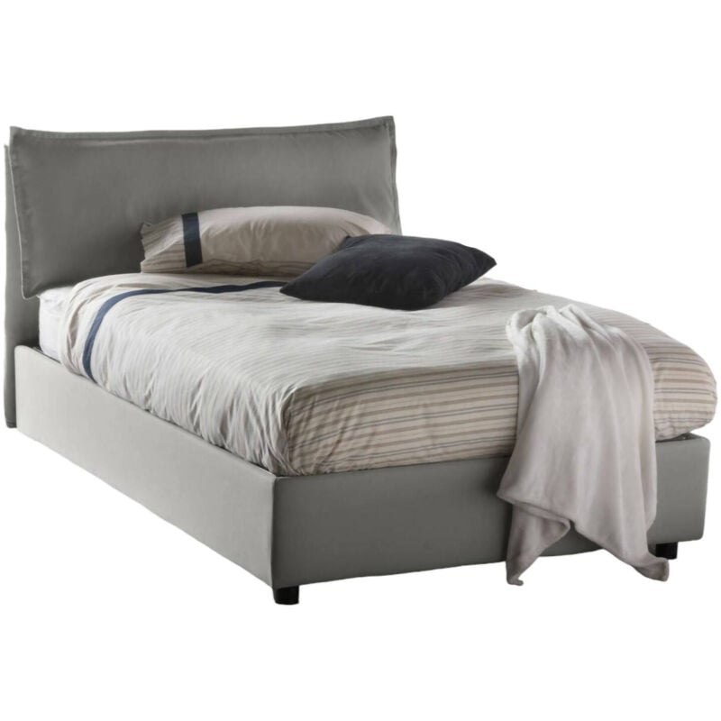 foto del prodotto letto piazza e mezza abbygale, letto contenitore con rivestimento in tessuto, 100 made in italy, apertura frontale, con materasso cm 120x200