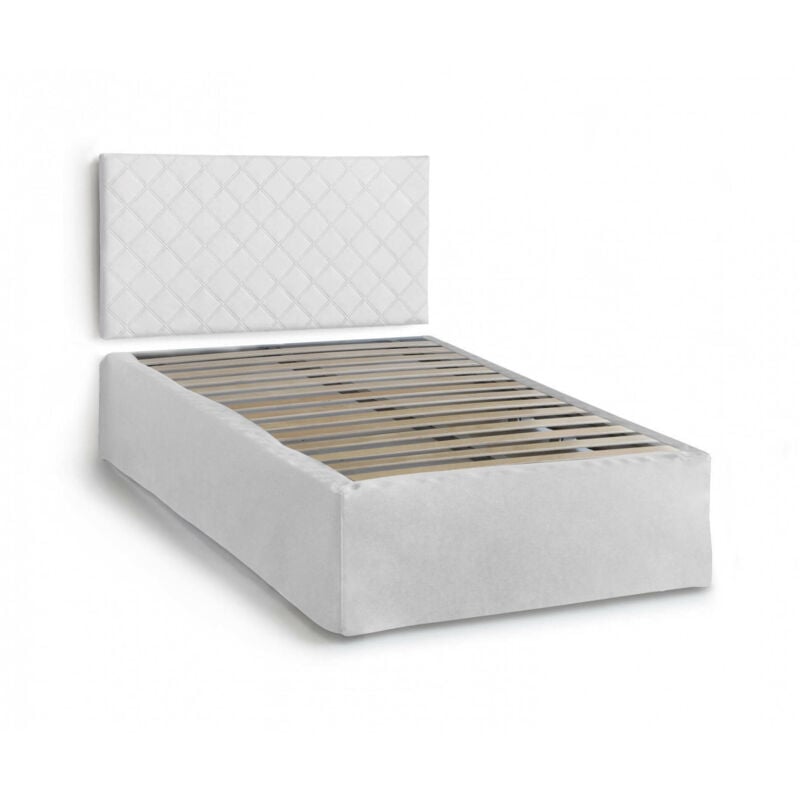 foto del prodotto letto piazza e mezza anas, set testata in ecopelle con rete ortopedica e mantovana, 100 made in italy, adatto a materasso da cm 120x190, bianco