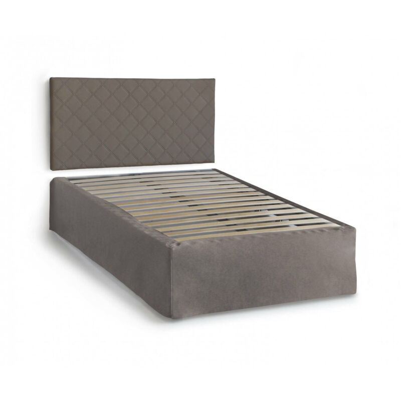 foto del prodotto letto piazza e mezza anas, set testata in ecopelle con rete ortopedica e mantovana, 100 made in italy, adatto a materasso da cm 120x190, tortora