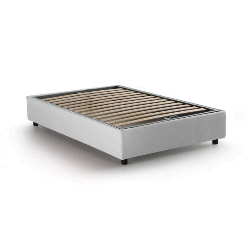 foto del prodotto letto piazza e mezza arianna, letto contenitore con rivestimento in tessuto, 100 made in italy, apertura frontale, adatto per materasso cm 120x200,