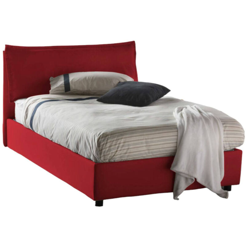 foto del prodotto letto piazza e mezza arnaldo, letto contenitore con rivestimento in tessuto, 100 made in italy, apertura frontale, adatto per materasso cm 120x200,