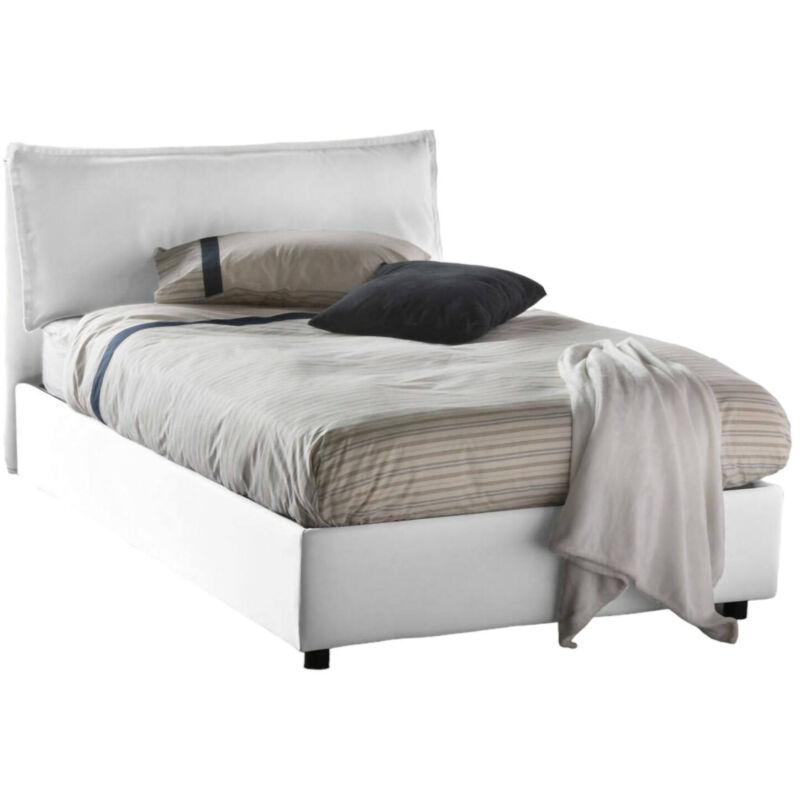 foto del prodotto letto piazza e mezza asso, letto contenitore con rivestimento in tessuto, 100 made in italy, apertura frontale, adatto per materasso cm 120x190,