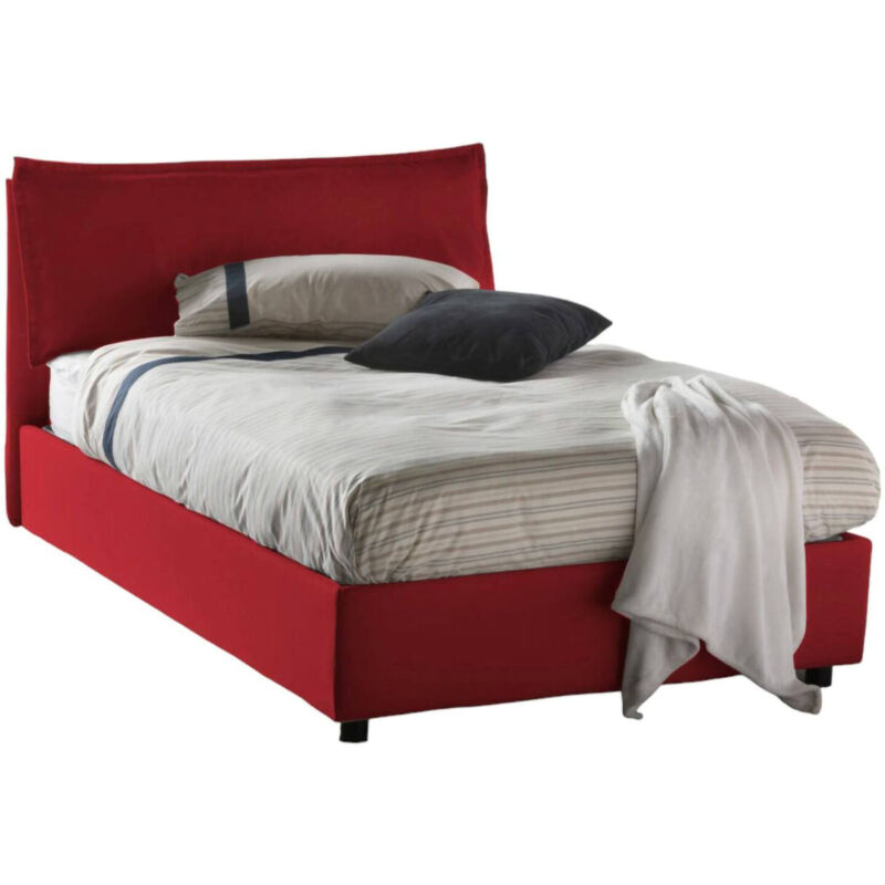 foto del prodotto letto piazza e mezza attinia, letto contenitore con rivestimento in tessuto, 100 made in italy, apertura frontale, con materasso cm 120x190 incluso,