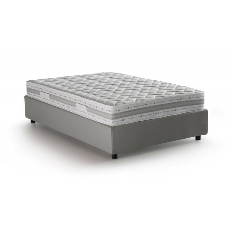 foto del prodotto letto piazza e mezza chiara, letto contenitore con rivestimento in tessuto, 100 made in italy, apertura frontale, con materasso cm 120x190 incluso,