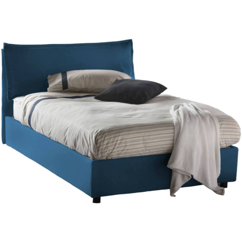 foto del prodotto letto piazza e mezza claudia, letto contenitore con rivestimento in tessuto, 100 made in italy, apertura frontale, adatto per materasso cm 120x200,