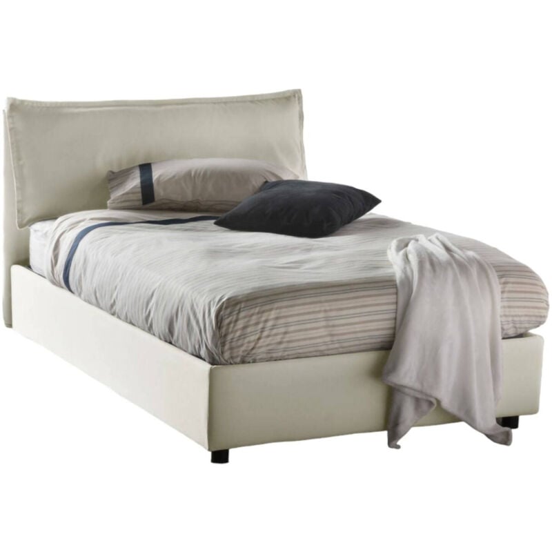 foto del prodotto letto piazza e mezza claudia, letto contenitore con rivestimento in tessuto, 100 made in italy, apertura frontale, adatto per materasso cm 120x200,
