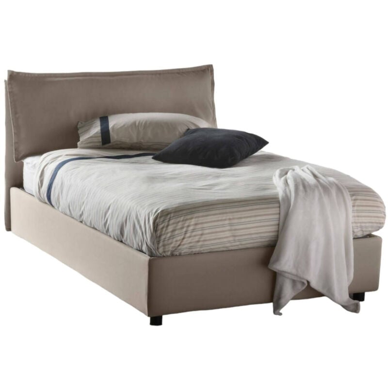 foto del prodotto letto piazza e mezza claudia, letto contenitore con rivestimento in tessuto, 100 made in italy, apertura frontale, adatto per materasso cm 120x200,