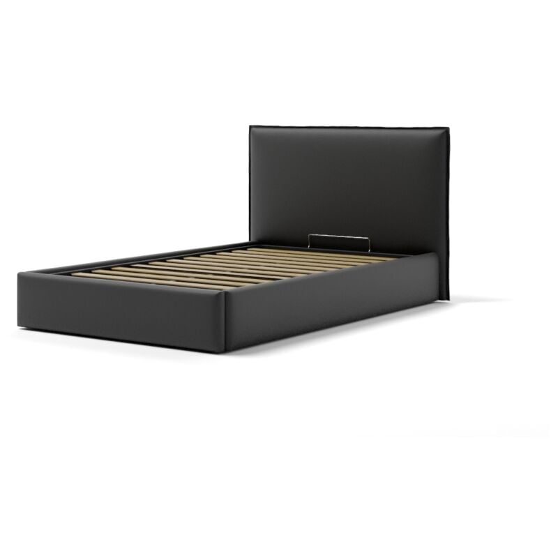 foto del prodotto letto piazza e mezza contenitore zoom in ecopelle nero 120x190 cm