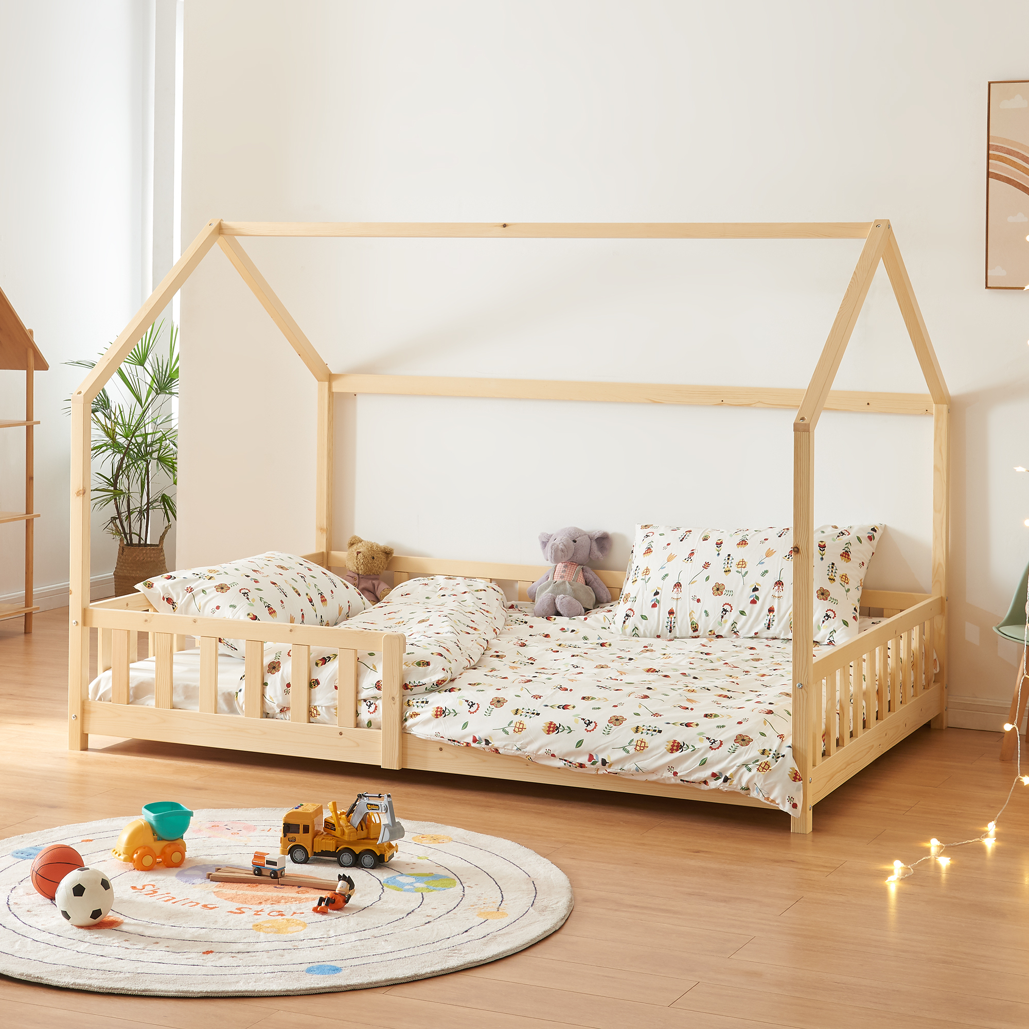 foto del prodotto letto piazza e mezza hesel per cameretta a forma di casetta 120 x 200 cm naturale en.casa 