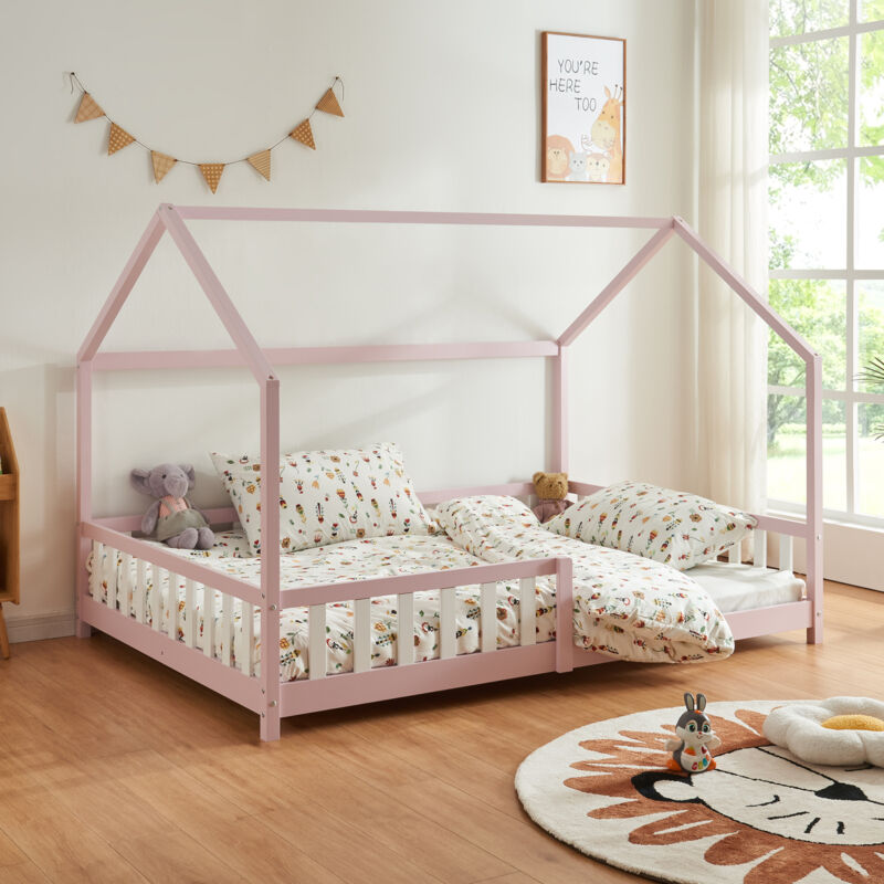foto del prodotto letto piazza e mezza hesel per cameretta a forma di casetta 120 x 200 cm rosa en.casa 