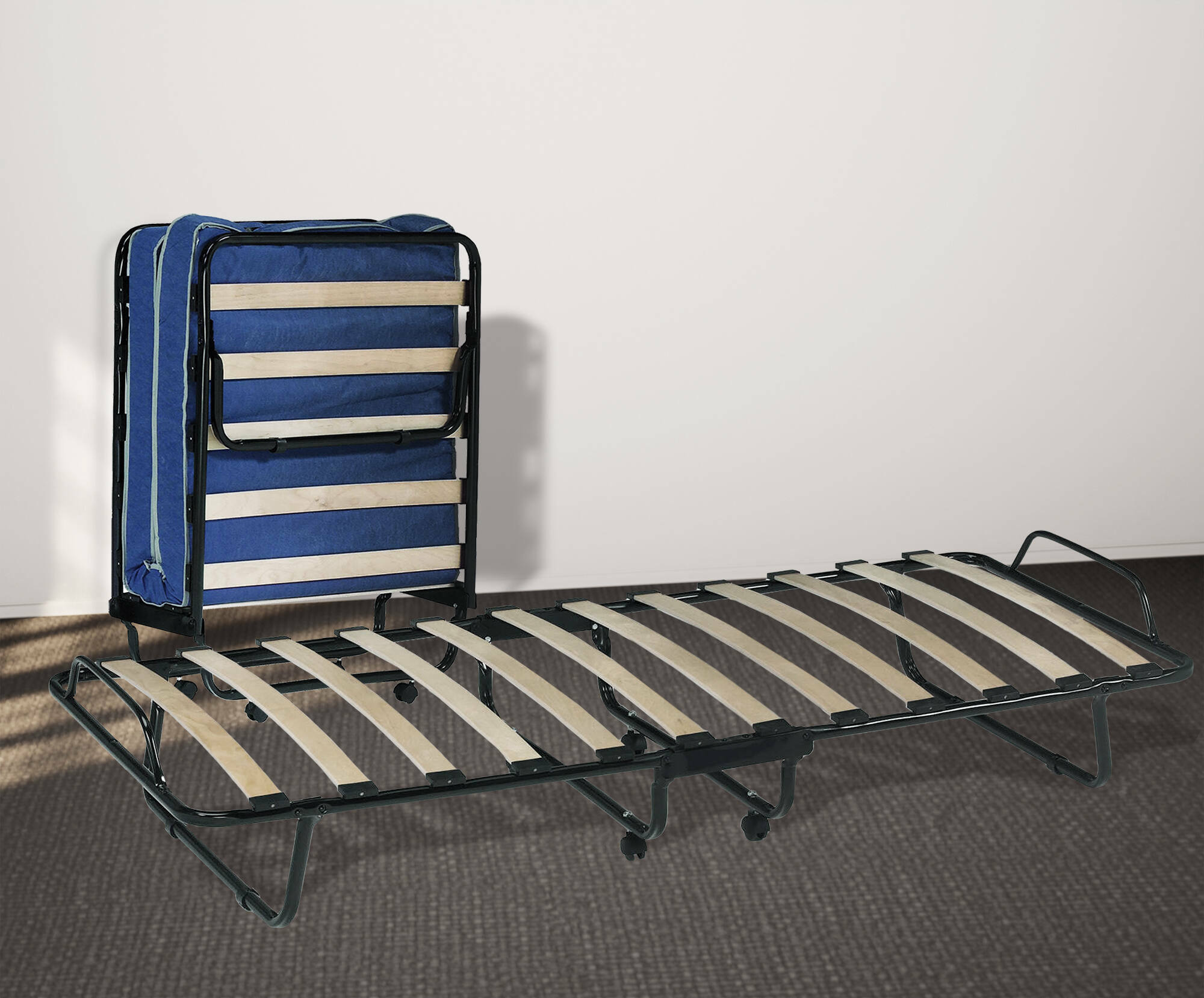 foto del prodotto letto pieghevole 0, brandina con rete a doghe e materasso incluso, letto con ruote, cm 190x80h30, cm 190x80h30