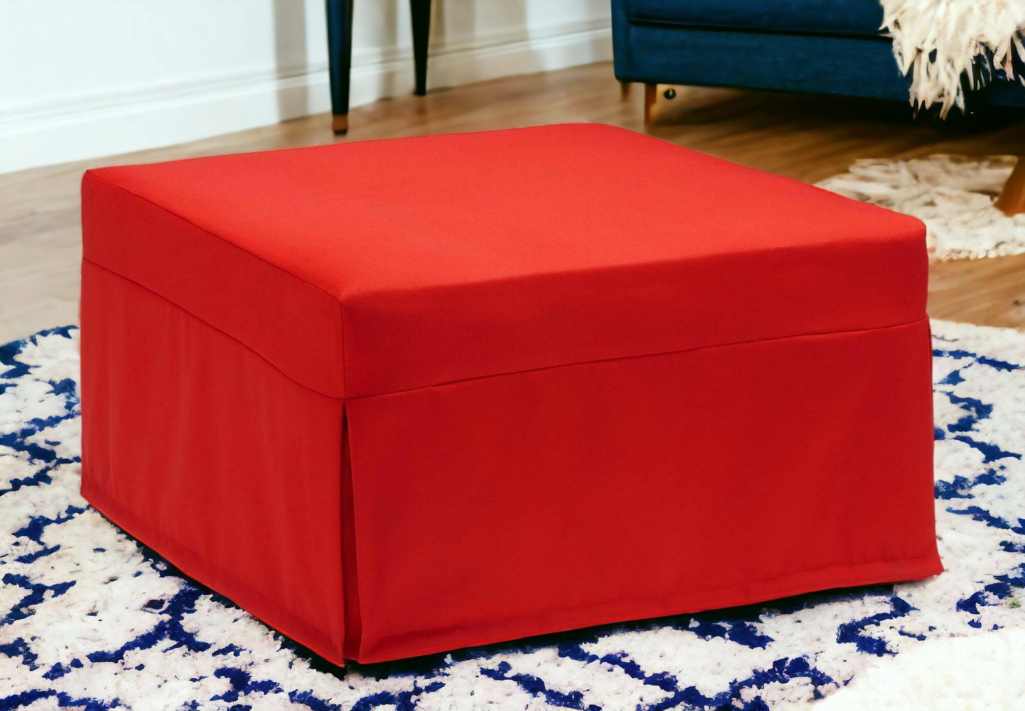 foto del prodotto letto pieghevole abak, pouf trasformabile in letto singolo, 100 made in italy, pouf in tessuto da soggiorno, cm 80x80h45, rosso