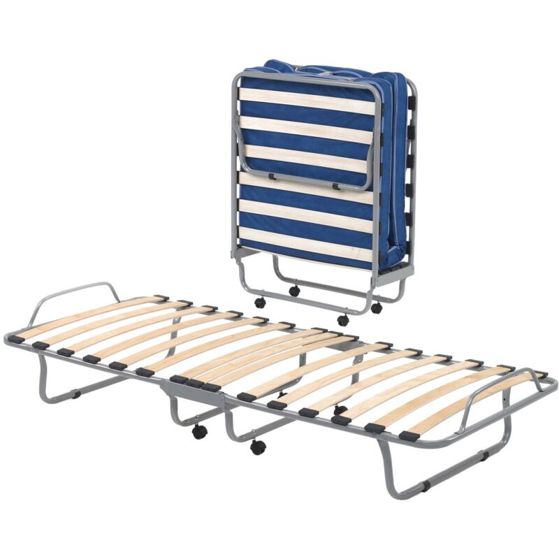 foto del prodotto letto pieghevole akai, brandina singola ortopedico e pieghevole, 100 made in italy, branda con cover in ecopelle, con materasso cm 80x190 incluso,