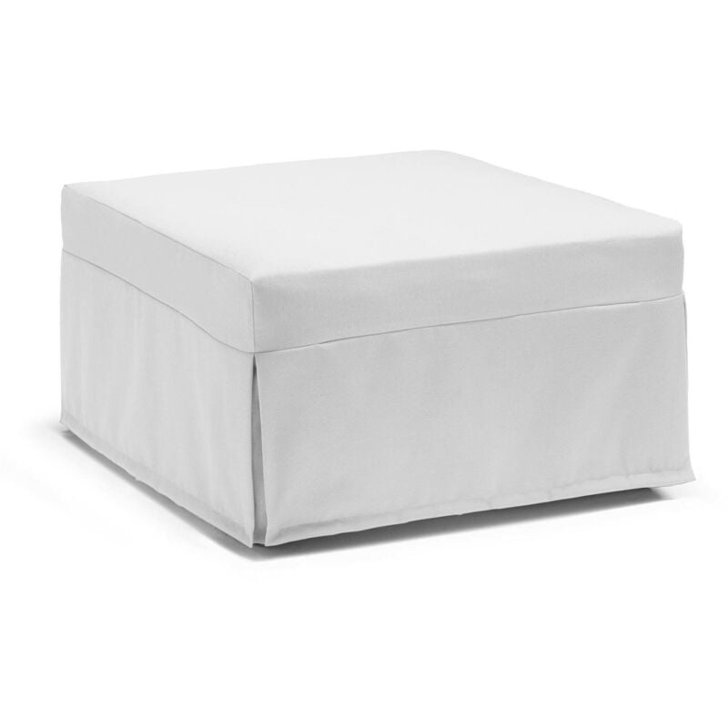 foto del prodotto letto pieghevole ancilla, pouf trasformabile in letto singolo, 100 made in italy, pouf in tessuto da soggiorno, cm 80x80h45, bianco, con imballo
