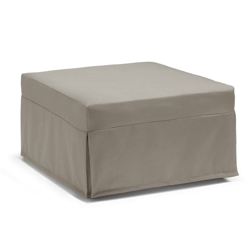 foto del prodotto letto pieghevole ancilla, pouf trasformabile in letto singolo, 100 made in italy, pouf in tessuto da soggiorno, cm 80x80h45, tortora, con imballo