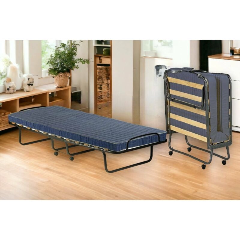 foto del prodotto letto pieghevole arias, brandina con rete 12 doghe, materasso incluso, lettino salvaspazio, 100 made in italy, 80x190h37 cm talamo italia