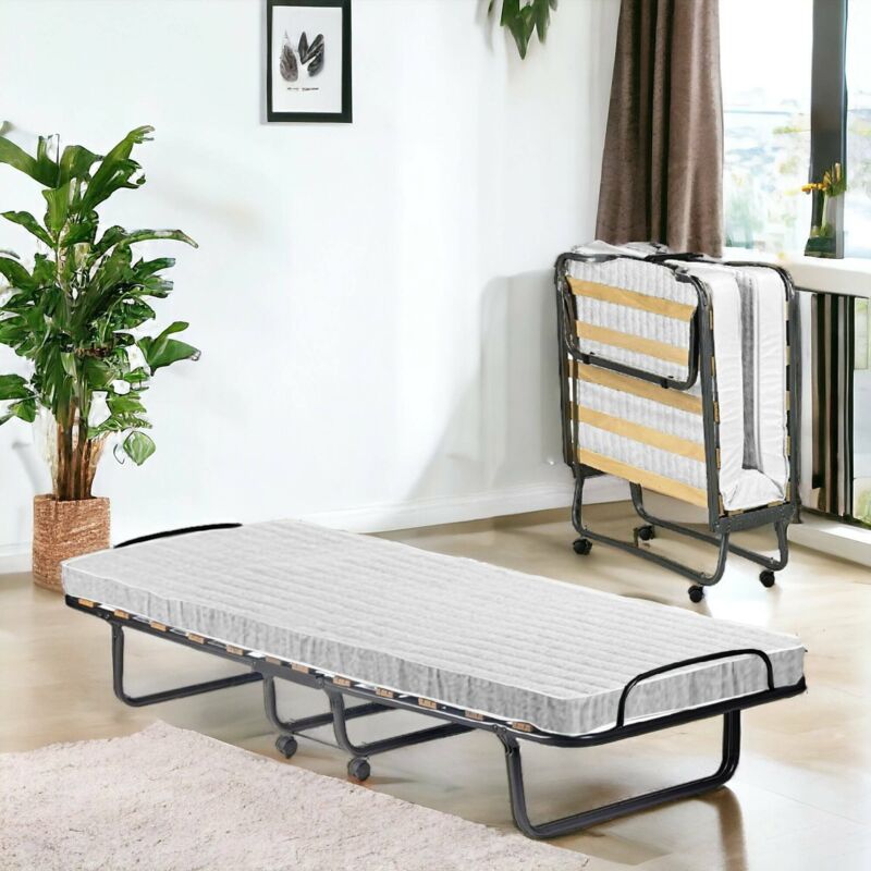 foto del prodotto letto pieghevole deva, brandina con rete 12 doghe, materasso incluso, lettino salvaspazio, 100 made in italy, 80x190h37 cm, custodia protettiva su