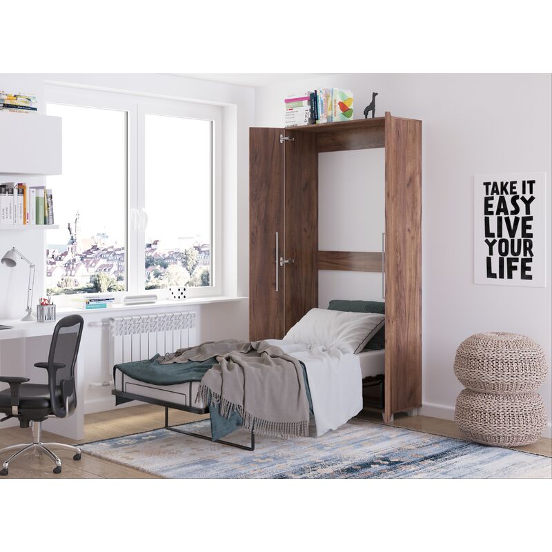 foto del prodotto letto retrattile teddy 90x200cm verticale tabacco fatto a mano