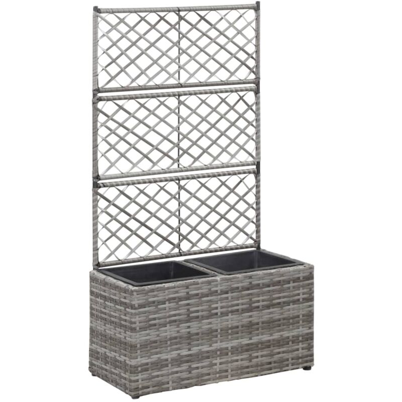 foto del prodotto letto rialzato a traliccio 2 vasi 58x30x107cm polyrattan grigio vidaxl