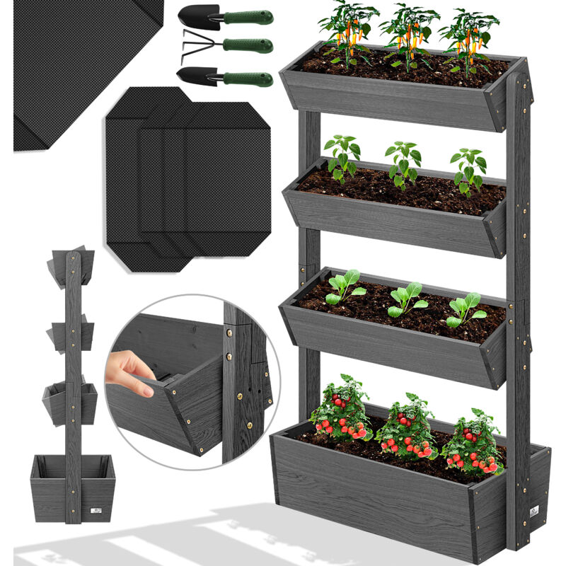 foto del prodotto letto rialzato con gradini fioriera premium gradini per piante - aiuola per ortaggi fioriera a telaio freddo fioriera per aiuole antracite / 4 gradini - kesser