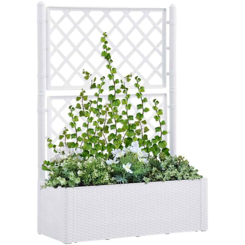 foto del prodotto letto rialzato da giardino con graticcio e irrigazione bianco vidaxl