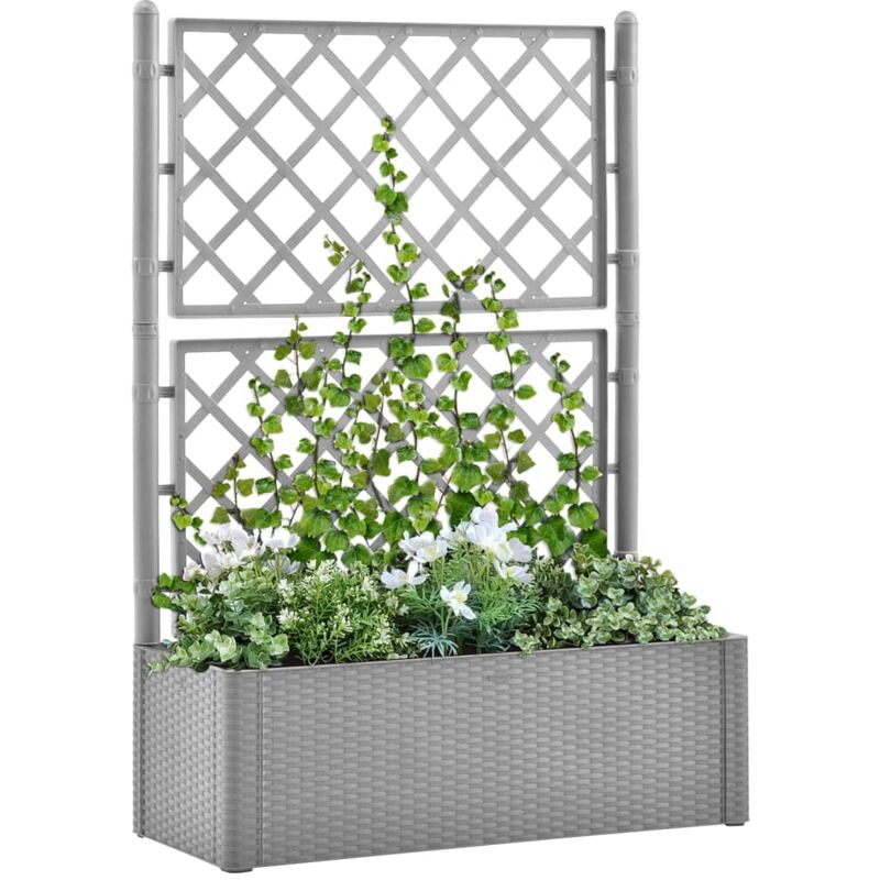 foto del prodotto letto rialzato da giardino con graticcio e irrigazione grigio vidaxl