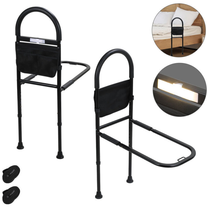 foto del prodotto letto rising aid bed rail fall out guard con borsa di stoccaggio rimovibile altezza regolabile 80-104cm con led - swanew