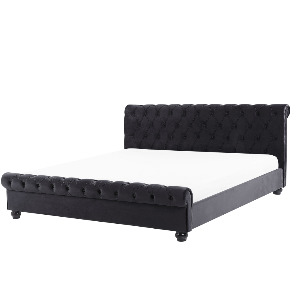 foto del prodotto letto rivestimento in velluto nero gambe in legno nero 180 x 200 cm abbottonato glam