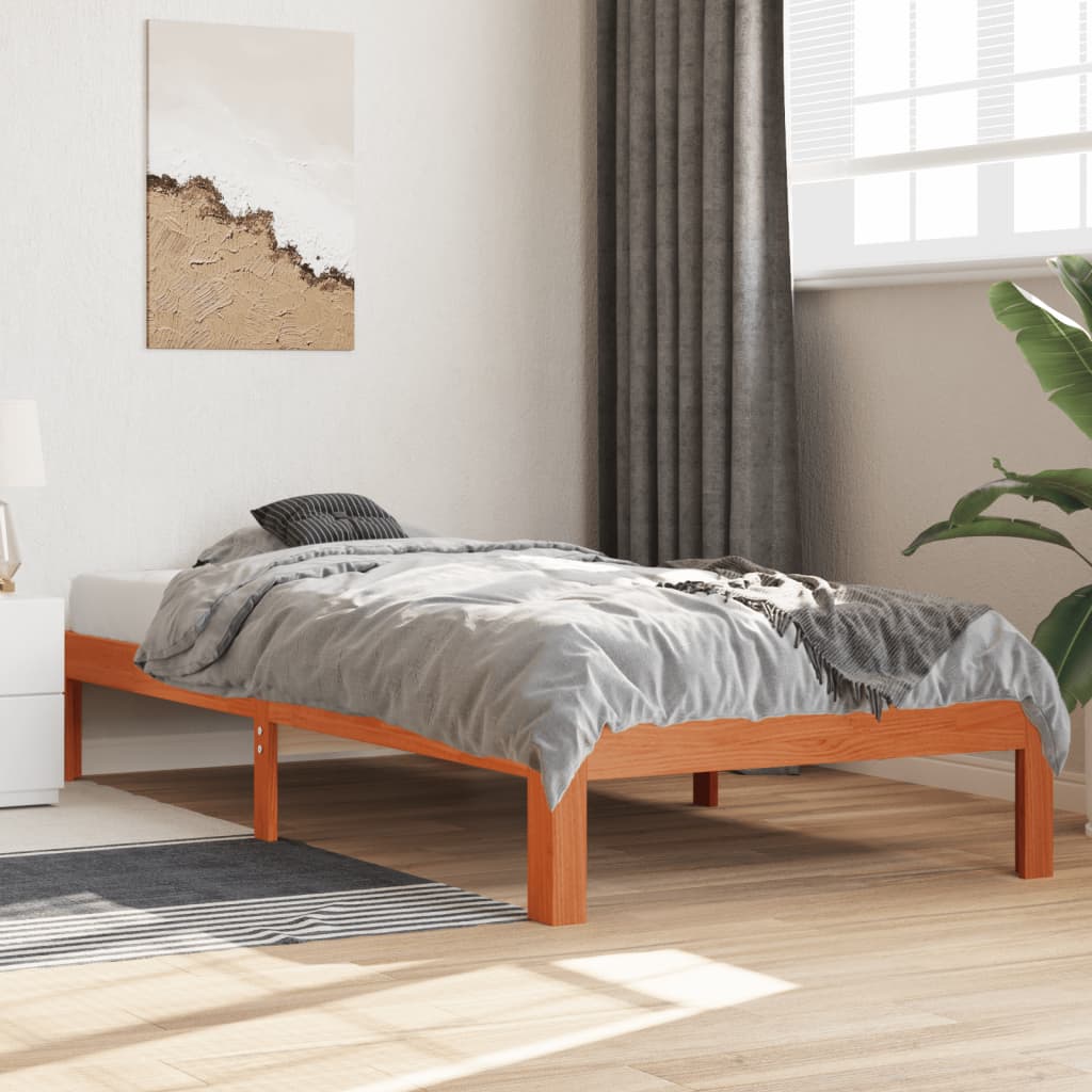 foto del prodotto letto senza materasso marrone cera 100x200 cm in legno di pino
