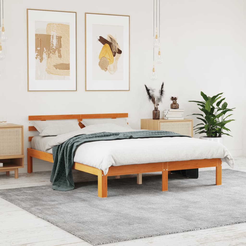 foto del prodotto letto senza materasso marrone cera 140x190 cm in legno di pino