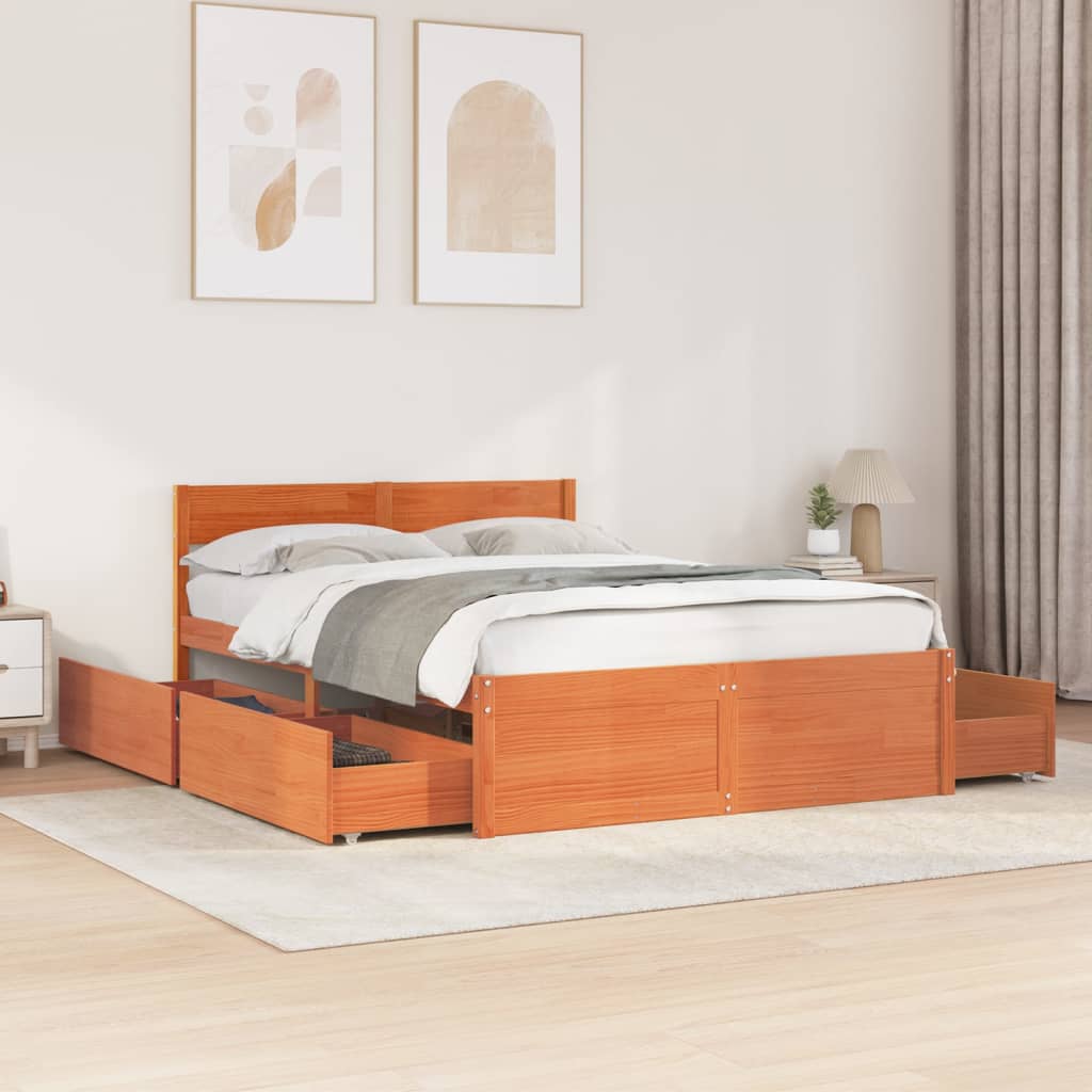 foto del prodotto letto senza materasso marrone cera 140x190 cm in legno di pino