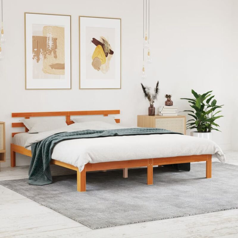 foto del prodotto letto senza materasso marrone cera 150x200 cm in legno di pino vidaxl