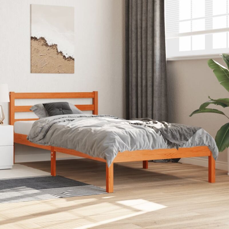 foto del prodotto letto senza materasso marrone cera 90x190 cm in legno di pino vidaxl
