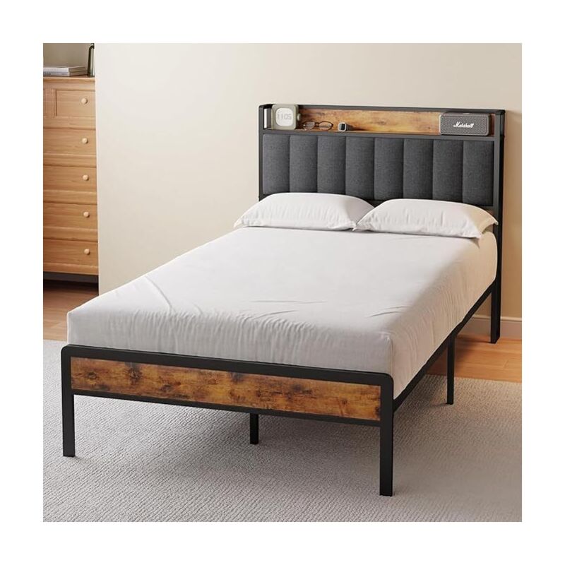 foto del prodotto letto singolo 120x200 struttura metallica con testiera imbottito composita legno tessuto bealife grigio antracite