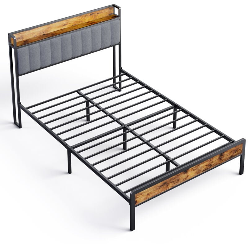foto del prodotto letto singolo 140x200 struttura metallica con testiera imbottito composita legno tessuto bealife grigio chiaro