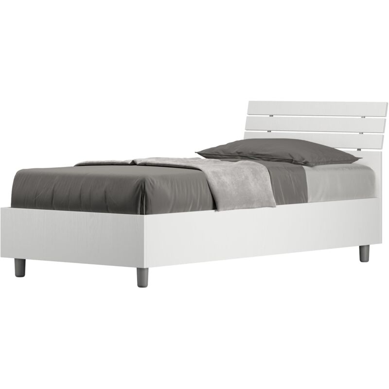 foto del prodotto letto singolo 80x190 cm con rete ankel testata doghe inclinata bianco frassino
