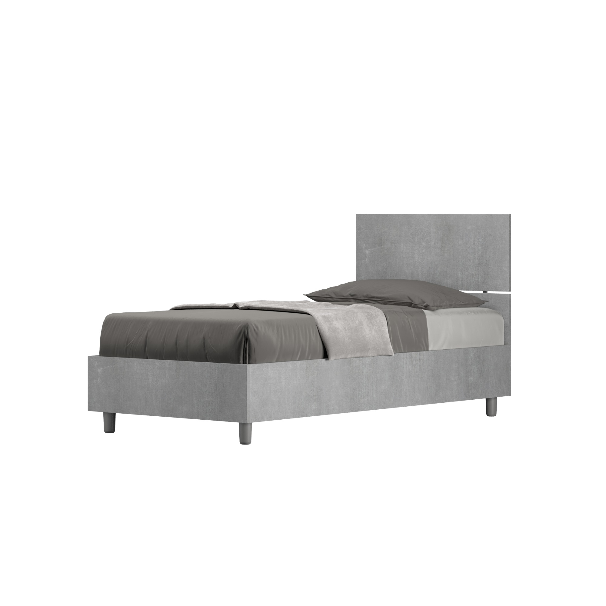 foto del prodotto letto singolo 80x200 cm con rete e contenitore testata dritta demas grigio