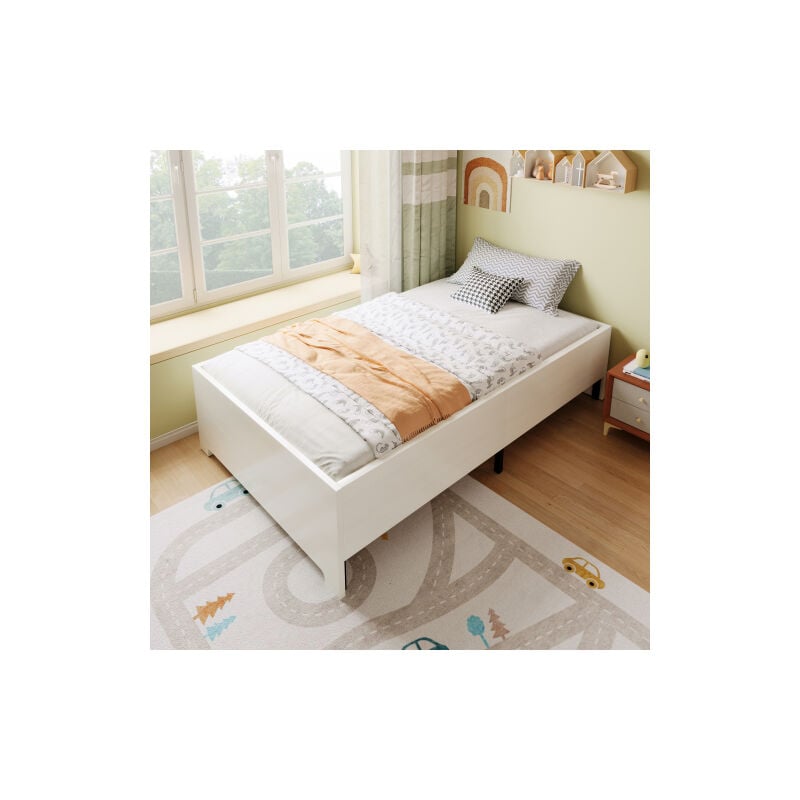 foto del prodotto letto singolo 90 x 200 cm, struttura letto in legno massiccio bianco con rete a doghe, perfetta per adulti, bambini, adolescenti, struttura letto
