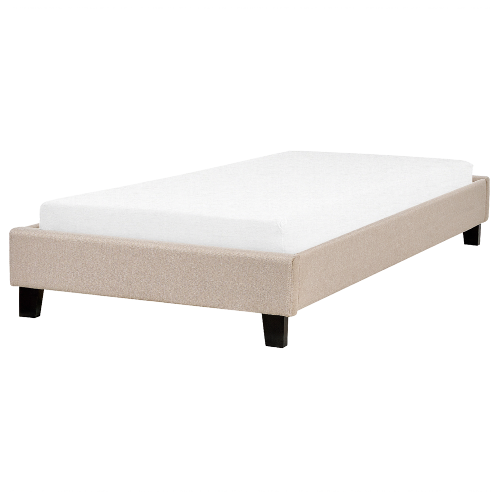 foto del prodotto letto singolo 90 x 200 in tessuto beige con rete a doghe senza testiera