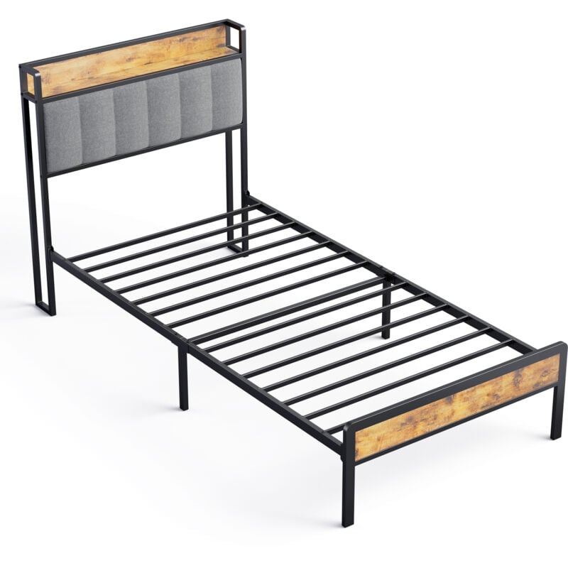 foto del prodotto letto singolo 90x200 struttura metallica con testiera imbottito composita legno tessuto bealife grigio chiaro