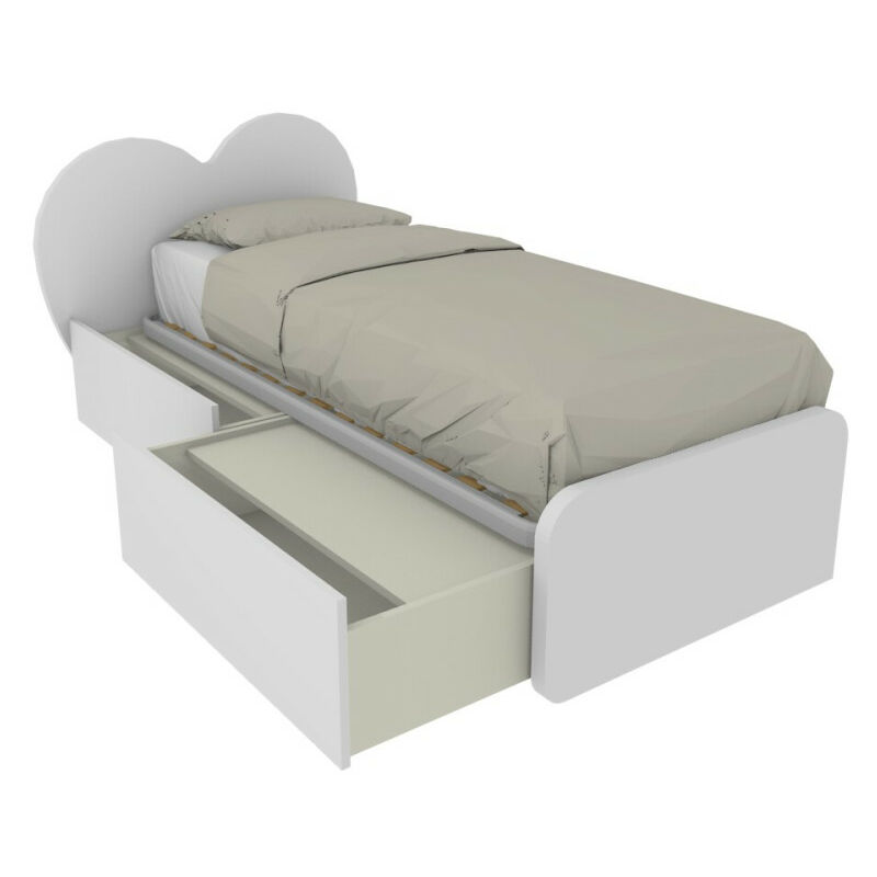 foto del prodotto letto singolo a cuore 80x190 con cassetti bianco