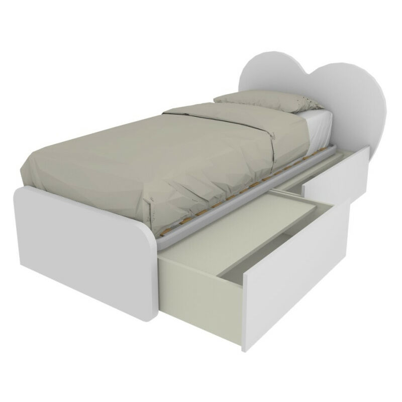 foto del prodotto letto singolo a cuore 80x190 con cassetti bianco