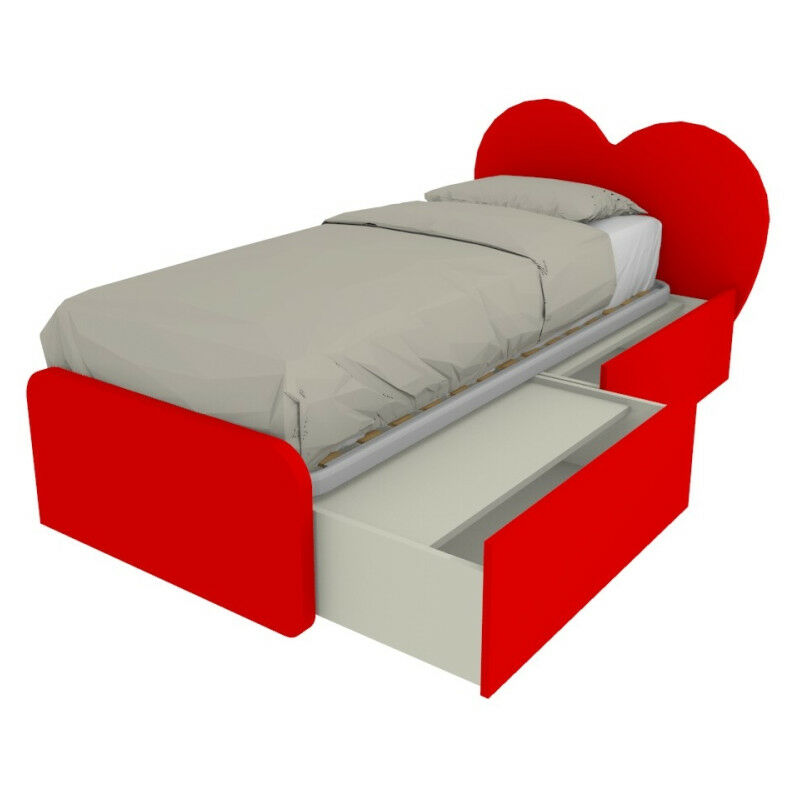 foto del prodotto letto singolo a cuore 80x190 con cassetti rosso