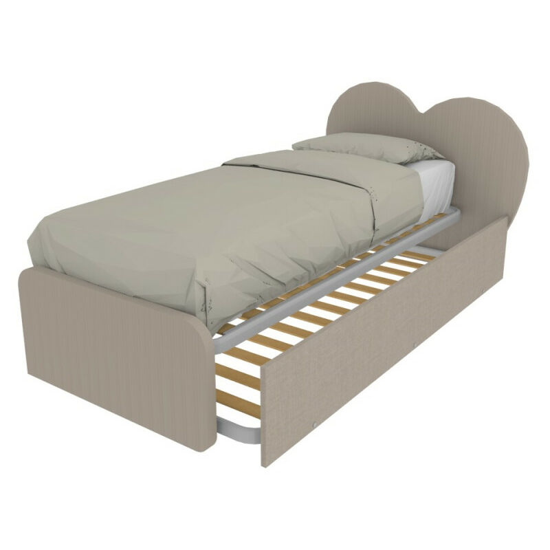 foto del prodotto letto singolo a cuore cupidor con secondo letto estraibile effetto tessuto