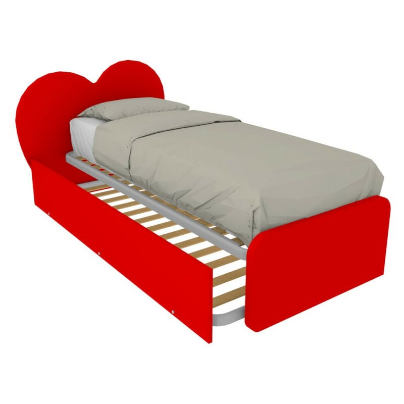 foto del prodotto letto singolo a cuore cupidor con secondo letto estraibile rosso